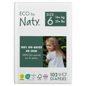 Eco by Naty Baby Diapers - Plant-Based Eco-Friendly Diapers, Great for Baby Sensitive Skin and Helps Prevent Leaking (Size 6, 102 Count)