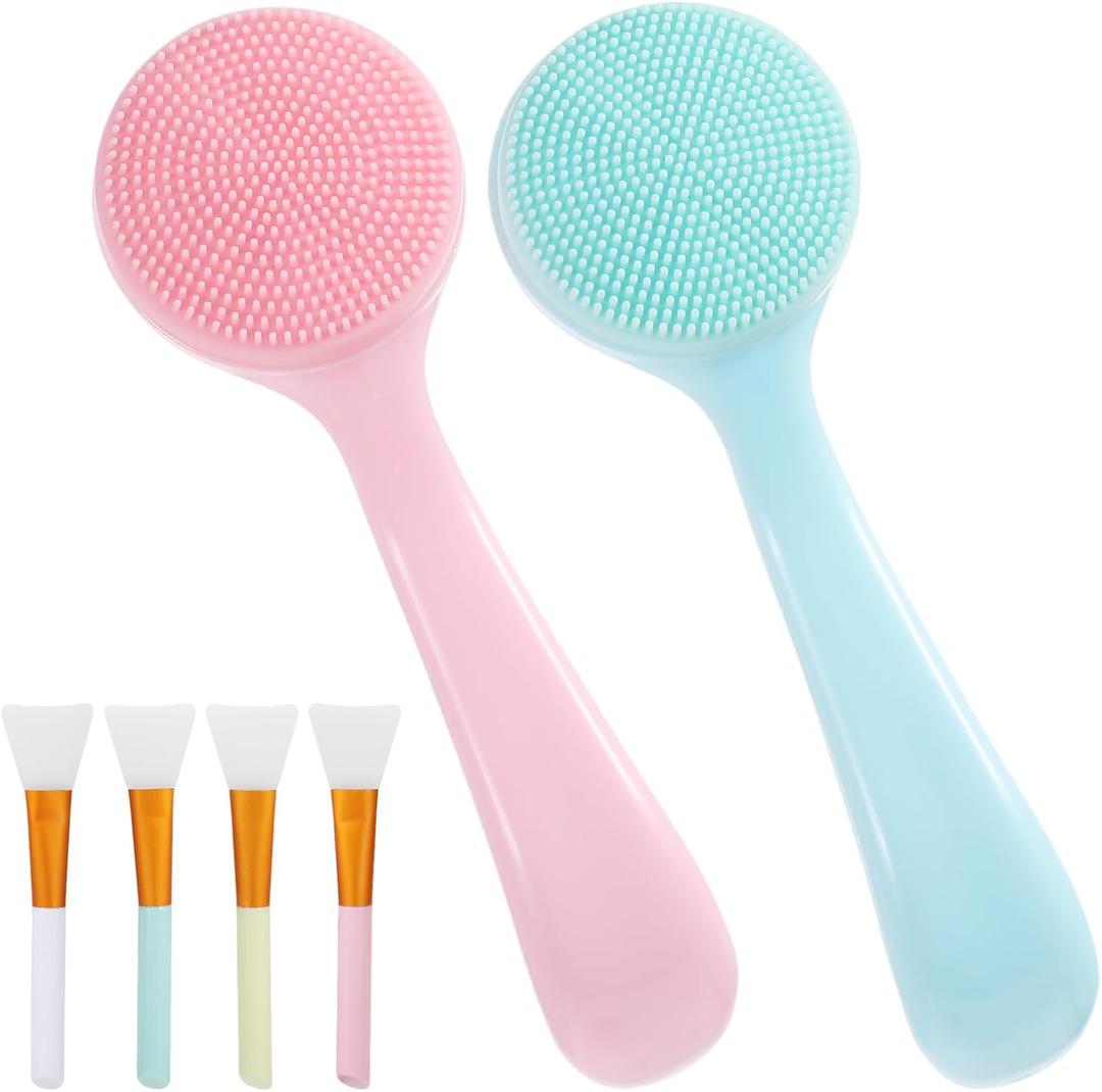 2 x 4 Pcs Silicone Face Brush with 2 Manual Face Scrub Brush, Facial Brushes for Cleaning, Exfoliating, and Skincare Routine