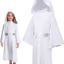 Princess Costume Kids Girls Force Knight Cosplay White Dress Belt Outfit for Birthday Halloween 120, White