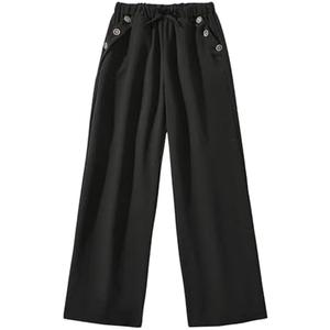 SweatyRocks Girl's Casual High Elatic Waisted Wide Leg Pants Button Pockets Pant Trousers size 8