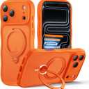 for iPhone 17 Pro Case for Women Girls with Stand,Compatible with MagSafe,Camera Control,Full Camera Protection, Cute Wave Magnetic Phone Case for iPhone 17 Pro,Orange