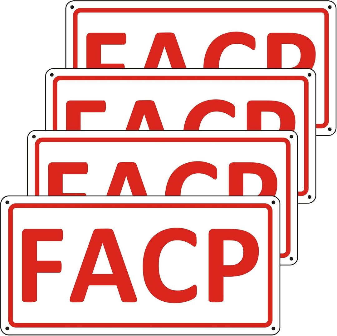 (4 Pack) FACP Signs, Metal FACP Sign - Fire Alarm Control Panel, 12 x 6 Inches FACP Signs for Door Aluminum Reflective Rust Free Weatherproof and Easy to Install (White)