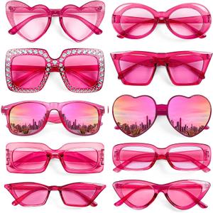 10 Pack Pink/Hotpink/Red Sunglasses for Women Set, Trendy Retro Party Sunglasses Costume Accsessory