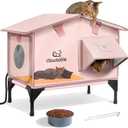 Upgraded Heated Cat House for Outside Escape Door, Highly Insulated Heated Outdoor Cat House Waterproof Awning, Weatherproof Outdoor Feral Cat Shelter for Stray Winter (22.0"L x 12.0"W x 20.0"H, Peach Pink)