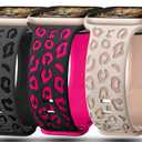 3 Pack Leopard Engraved Bands Compatible with Apple Watch Band 41mm 40mm 38mm Women, Soft Silicone Cheetah Embossed Sport Strap for iWatch Series 10 9 8 7 6 5 4 3 2 1 Ultra.DBK-BKH,SLM