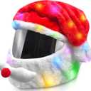 Extra Large Christmas Santa Motorcycle Helmet Cover Light Up Hat Decoration 30 x 15.8 in for Men Women Fun Rides Gifts