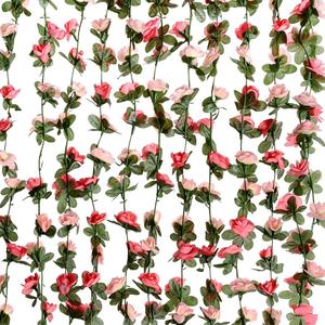 10 Pack Artificial Rose Vine Fake Flower Garland Fake Rose Hanging Vine Artificial Flowers for for Wedding Party Background Arch Garden Background Decoration Total 82 Ft (10, Pink)