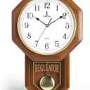Pendulum Wall Clock Battery Operated - 18x11 Real Wood Regulator Clock - Schoolhouse Design with Pendulum - Quiet, Non-Chiming - Wooden Wall Decor for Living Room Decor, Home, Office and Gift