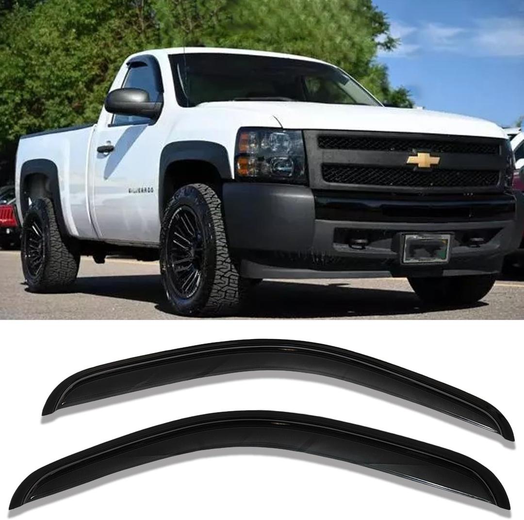 07-13 2pcs Window Visors for Chevrolet Silverado/GMC Sierra 1500 2500HD 3500HD 2-Door Standard Cab Rain Guard Sun Vent Shade Wind Deflectors