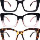 VIGOALOR Reading Glasses for Women 5 Pack Blue Light Blocking Oversized Square Computer Spring Hinge Readers (5 Mix, 3.5)