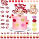 2 x 28 Piece Valentine's Day Cake Decorations Set, Acrylic Heart Cake Engraved Cake Topper Cupcake Envelope Angel Bear Lips XO Heart Love for Valentine's Day Wedding Anniversary