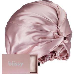 BLISSY Silk Bonnet For Sleeping For Long And Curly Hair - 100% Pure Mulberry Silk 22 Momme 6a High-grade Fibers (Pink)