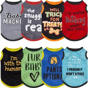 Saintrygo 8 Pieces Dog Shirts Pet Printed Clothes with Funny Letters Summer Pet T Shirts Cool Puppy Breathable Dog Outfit Soft Sweatshirt Cats(Classic Pattern, X- Large)