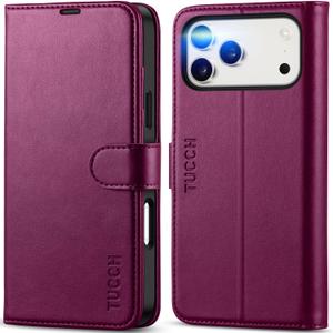 TUCCH Wallet Case for iPhone 17 Pro Max (6.9") 2025, RFID Blocking 4 Card Holders | Kickstand | Shockproof TPU Shell | PU Leather | Magnetic Closure | Protective Phone Cover | Plum Purple