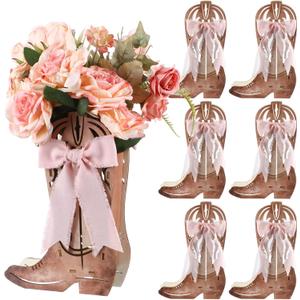 Amyhill Western Cowgirl Boots Flower Boxes Centerpiece Boot Shape Wood Boxes Decor Western Theme Party Cowgirl Favors Tabletop for Cowboy Birthday Party Baby Shower Wedding Supplies (Pink,6 Pcs)