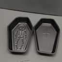 Coffin Cake Pan Set of 2 - Skeleton & Cross Nonstick Carbon Steel Baking Pans, 10 x 6.9 in, Gothic Halloween Coffin-Shaped Cake Pans for Brownies, Loaf Cakes and Party Desserts