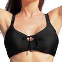Ocean Blues Women's Retro Cutout Bikini Tops for Women Lace Up Back Padded Swimsuit Top (Black, XL)