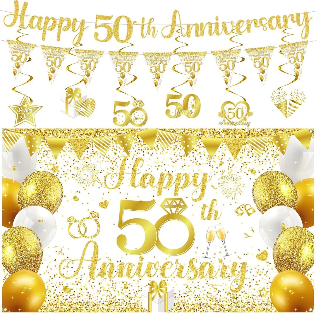 50th Wedding Anniversary Decoration White Gold Happy 50th Anniversary Banner Hanging Swirls for 50 Years Golden Wedding Party Decorations Supplies 50th Wedding Anniversary Decoration White Gold Happy 50th Anniversary Banner Hanging Swirls for 50 Years Golden Wedding Party Decorations Supplies