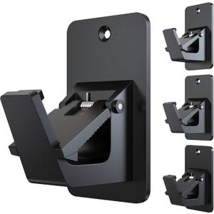 Adhesive No Drill Curtain Rod Brackets - Heavy Duty 30LB Holders for Bathroom Bedroom Kitchen, Universal Damage-Free Window Rod Hooks with Nail-Free Installation (4PC Black)