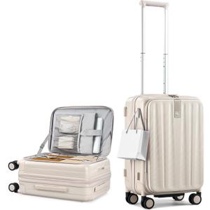 Hanke 20 Inch Expandable Carry On Luggage Airline Approved Top Opening Hard Shell Suitcases with Wheels Lightweight Travel Luggage Carry On Suitcase for Woman Men-Ivory White