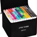 Alcohol Markers 120 Colors with Base Support, Drawing Art Markers Perfect for Students Kids and Adults Comics Sketching Illustration Artistic Creation Gift
