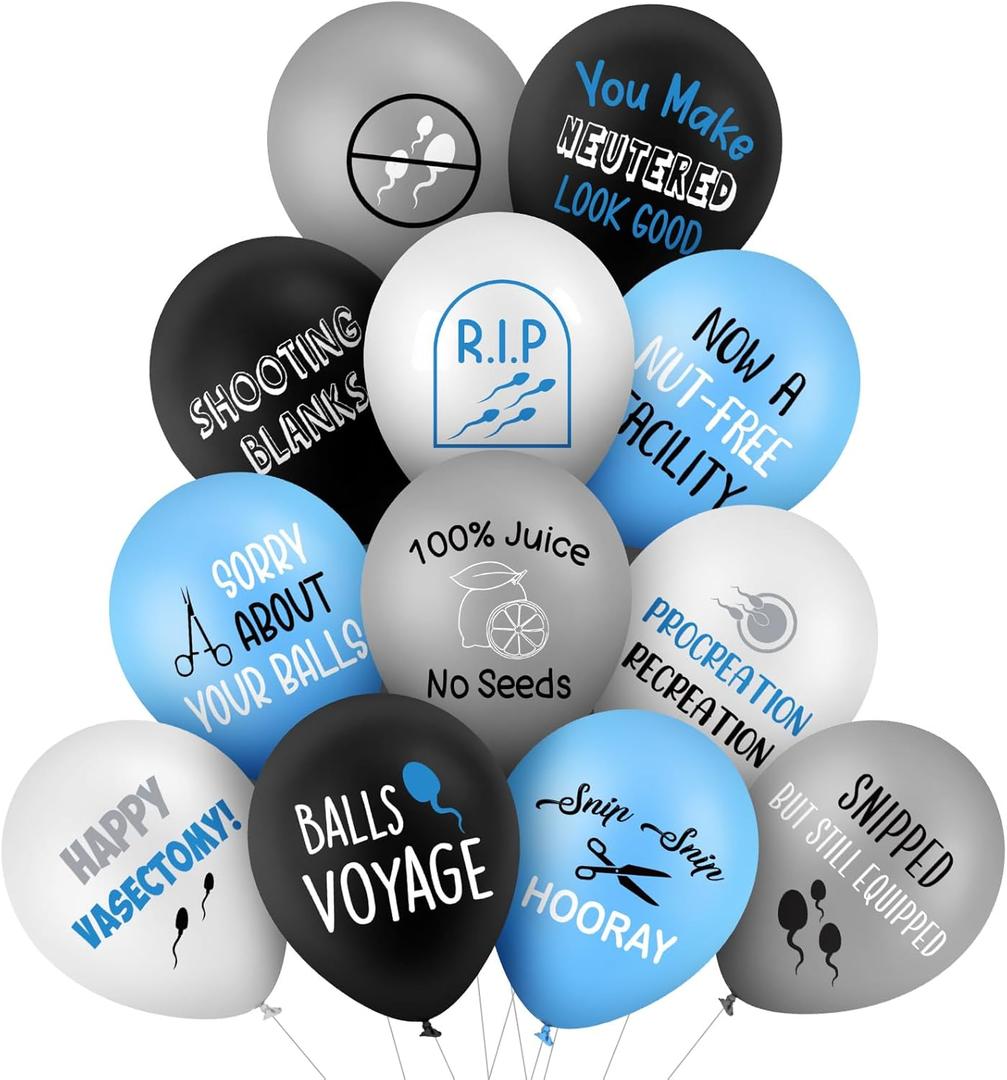 Gejoy 48 Pcs Funny Vasectomy Party Balloons Gift for Men Novelty Gag for Recovery Get Well Soon Happy Vasectomy Themed Gift Decorations, 12 Styles