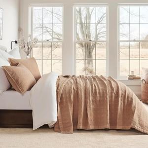 Stonewashed Cotton Quilt Set King Size, Ultra Soft Oversized Bedspread Coverlet Set, Lightweight Crinkle Box Stitch Bedding Sets for All Season, with 2 Shams, Blushed Terracotta (King/Cal King (108" x 96"))