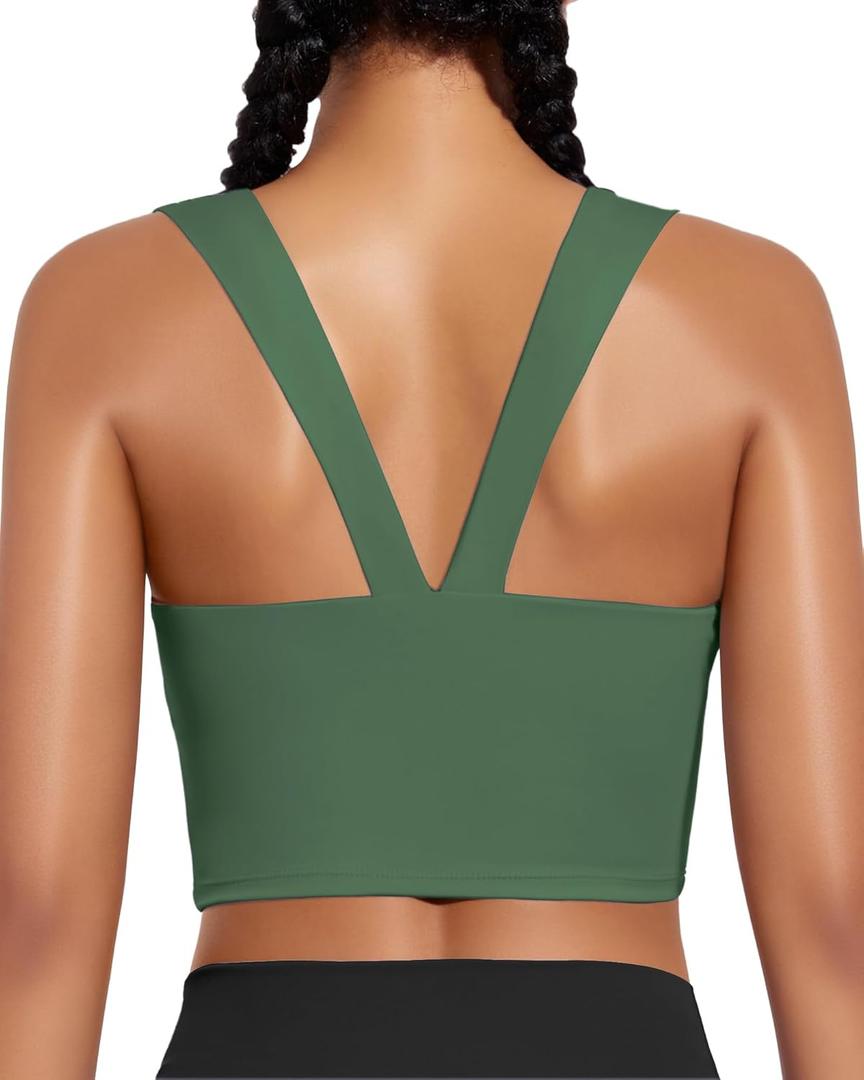 XUNYU High Support Sports Bra for Women Workout Tops Built in Bra Athletic Tank Top High Impact Padded Longline Yoga Bra (XL)