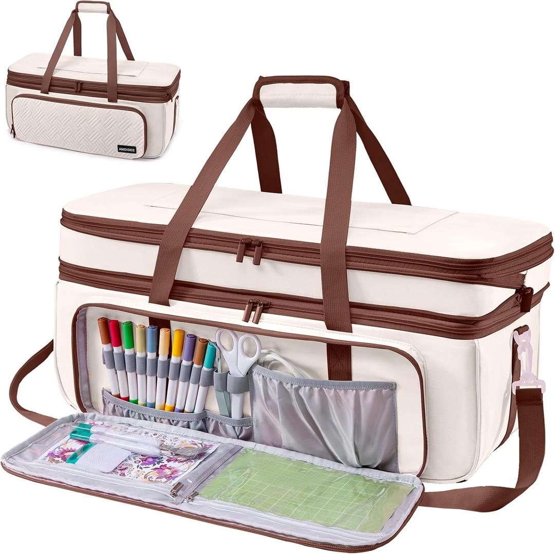 AMOIGEE Expandable Double-Layer Carrying Case for Cricutt Maker 4, Maker 3, Explore 4, Explore 3, Explore Air 2, Silhouete Cameo 3 & 4, Padded Storage Bag for Cutting Mat,Tools,Accessories&Suppliers