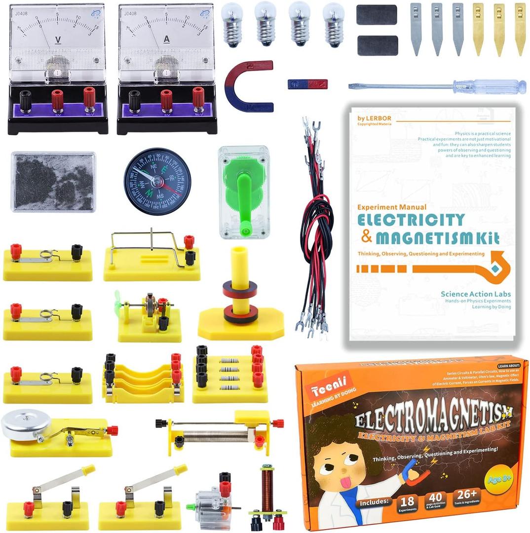 Teenii Electricity and Magnetism Kit for Kids, STEM Science Experiments with Electric Circuits, Educational Physics Toy, Science Discovery Game for Boys and Girls 8+, 50 Pieces