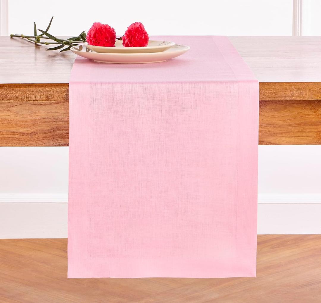 Solino Home Linen Pink Lemonade Table Runner 72 Inches Long - 100% Pure Linen 14 x 72 Inch Table Runner for Summer - Fete (Pink Lemonade)
