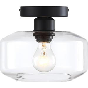 DESIGNERS FOUNTAIN Semi Flush Mount Ceiling Light, 8.75 Inch Clear Glass Lighting Fixture for Kitchen, Bedroom, Bathroom, and Hallway, Matte Black, D335M-SF-MB