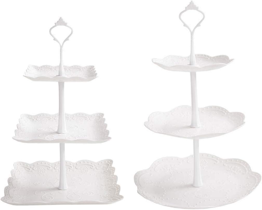 2 Set 3-Tier White Dessert Cake Stand, Plastic Pastry Stand Small Cupcake Stand Cookie Tray Rack Candy Buffet Set Up Fruit Plate and Trays for Wedding Home Birthday Party Decor Serving Platter