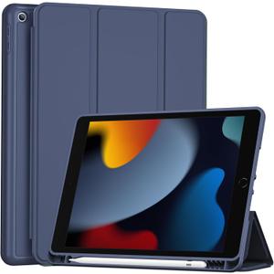ProCase for iPad 9th 8th 7th Generation 10.2" (2021/2020/2019 Release), Soft TPU Back Cover with Pencil Holder, Shockproof Smart Slim Case, Auto Sleep/Wake-Navy