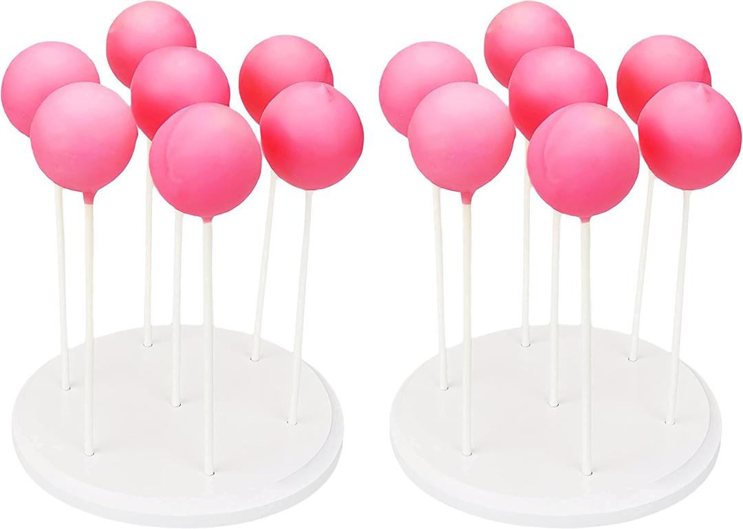 2 Pack Cake Pop Stand - 7 Hole Wood Lollipop Holder Display Round Candy or Sucker Stand for Wedding, Birthday Party, White (7hole x2)