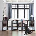 PAWLAND 144-inch Extra Wide 30-inches Tall Dog gate with Door Walk Through, Freestanding Wire Pet Gate for The House, Doorway, Stairs, Pet Puppy Safety Fence, Support Feet Included, Espresso,【6 Panels with Door】144"W x 32"H