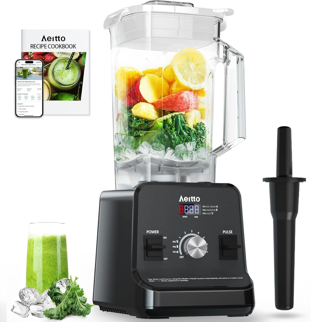 Aeitto Blender with 1500-Watt Motor, 68 Oz Large Capacity Blenders for Kitchen, Countertop Professional Blenders for Ice Crush, Frozen Drinks, Black
