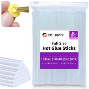 SUNFATT Full Size Hot Glue Sticks,(30 Pcs) 8" x 0.43" Glue Sticks Perfect for Hot Glue Gun,Easily Create and Bond Crafts on Wood,Plastic,Glass,Flowers,Fabrics,Foam,Jewellery.