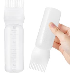Pimoys Root Comb Applicator Bottle 6 Ounce, Oil Applicator for Hair Dye, Hair Oiling Bottle Brush with Graduated Scale, White