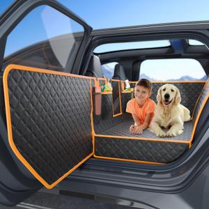 Dog Car Seat Cover for Back Seat, Hard Bottom Car Seat Cover for Dogs with Door Protectors, Waterproof Back Seat Extender for Dogs, Scratch-Resistant, Suitable for Cars (Black)