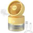 Personal Cooling Fan and Small Air Humidifier 350ml with LED Night Light, Desktop USB Charging Humidifier and Fan 3 in 1 for Office and Small Room, No Battery (Yellow)