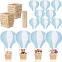 Meooeck 8 Sets Hot Air Balloon Table Centerpieces 11.8'' Paper Lanterns Woven Baskets with Sticks for DIY Gender Reveal Birthday Baby Shower Wedding Decor (Blue)
