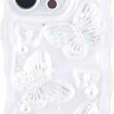 Compatible with iPhone 16 Pro,3D Butterfly Design Cute Kawaii Bling Frame Shape Soft Silicone Shockproof Protective Phone Cover for Women Girls Clear