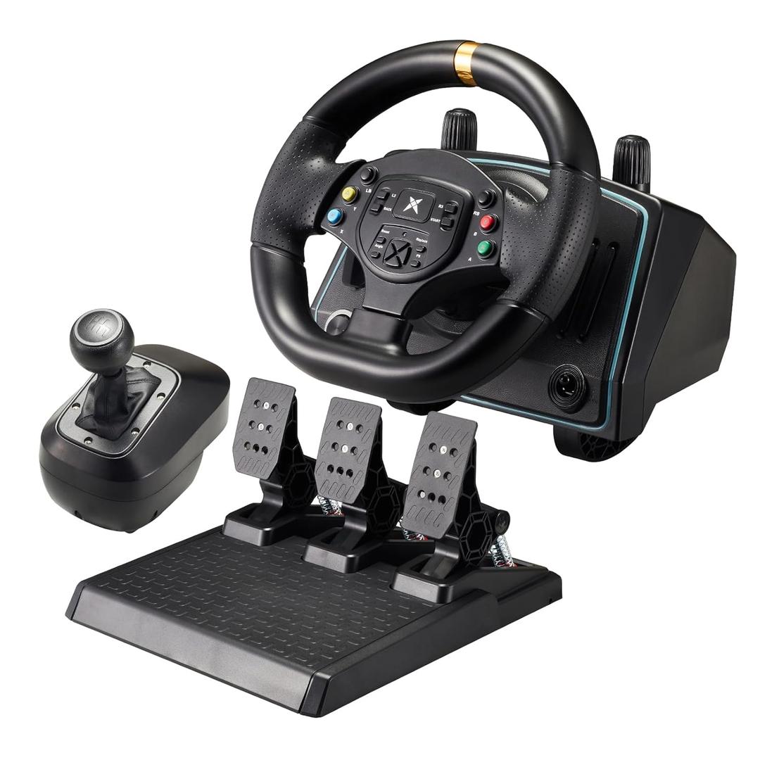 DOYO Gaming Steering Wheel with Pedals and Shifter, 900/ 1080 Racing Wheel, Hall Effect Pedals, Vibration Feedback, Paddle Shifters, Steering Wheel for PC, Xbox One, Xbox Series X|S, PS3 and Switch