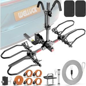 WELLUCK Bike Rack for Car,200LB 2 Ebike Rack Hitch with Up to 5-inch Fat Tire, Folding Hitch Mount Anti-Theft Bike Rack for RV Trucks SUV -2" Hitch Receiver
