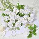 Waipfaru 50 Pcs White Roses Artificial Flowers Bulk, Real Touch Velvet Roses with Wrapping Paper, Fake Flowers for Wedding Centerpieces Bridal Bouquet Valentines Mothers Day Decor