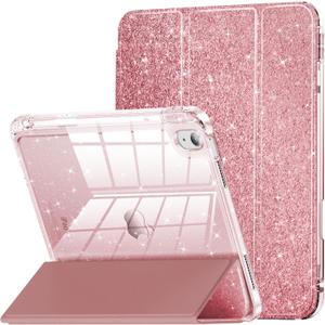 INFILAND for iPad Air 11 inch Case M2 2024/M3 2025, iPad Air 7th/6th5th/4th Generation Case 2022/2020 10.9 inch, Glitter Cover with Clear Back, Pencil Holder for Kids Girls, Rose Gold