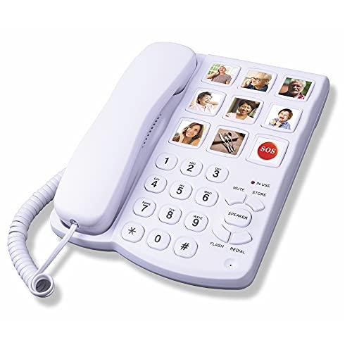 TelPal Big Button Phone with Speaker for Seniors, Corded Amplified Phone, Landline Phones with One Touch Memory for Old People, Easy to Read SOS Telephones