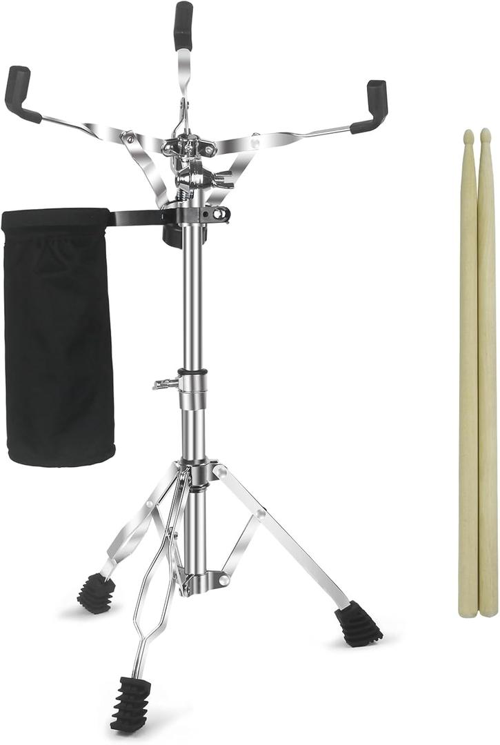 Snare Drum Stand Snare Stand with Drumstick Holder and a Pair of 5A Drum Sticks Fit for 8 to 15 Inch Snare Drum and Practice Pad, Adjustable Height 15.8 to 22.8 Inches for Drum Beginners