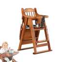 Wood High Chair with Tray, Baby Highchairs, Children High Stool Dining Chair for Babies and Toddlers Portable Kids Folding Chair with Safety Belt Adjustable Height (6 Months to 7 Years) (Color : B)